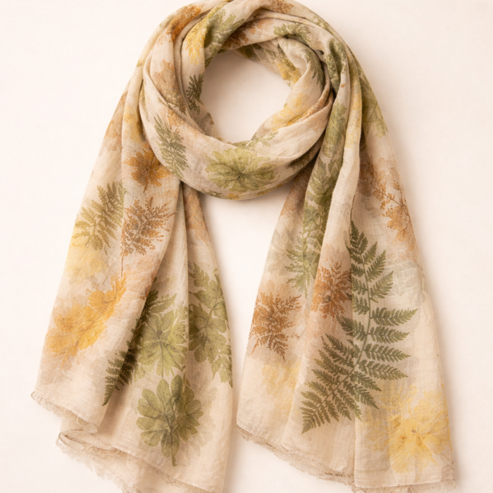 Eco-Printed Botanical Cotton Scarf